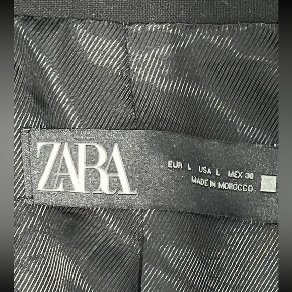 ZARA WOMEN INVERTED LAPEL FROCK COAT LONG BLAZER BLACK CLASSIC SIZE L - Picture 3 of 12